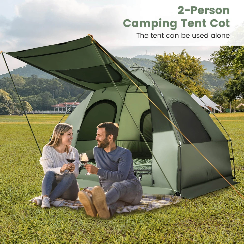 Tienda pop-up portátil compacta para 2 personas/cuna de camping con colchón de aire y saco de dormir Foto 4 de 4