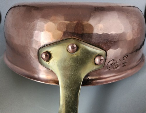 Vintage Cordon Bleu BIA French Pot Saucepan #20 Hammered Copper Brass & Tin - Picture 6 of 18