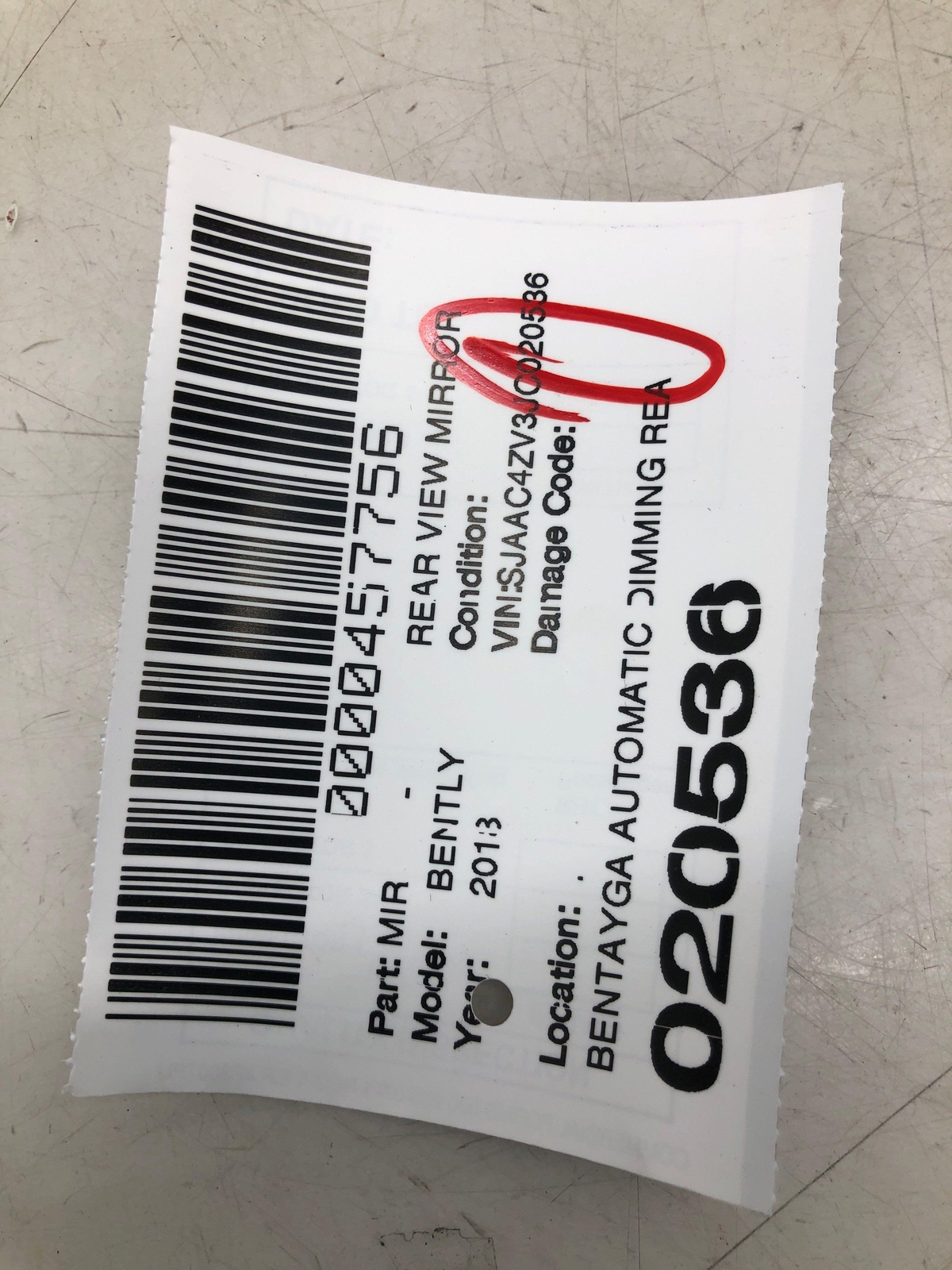2016-2020 BENTLEY BENTAYGA OEM AUTOMATIC DIMMING REAR VIEW MIRRIR 8W0857511