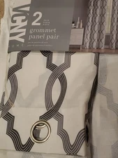 VCNY Home Caldwell Charcoal Printed Semi-Sheer Grommet Panel Pair 96" x 38"