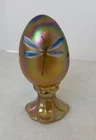 Vtg Fenton Art Glass Pedestal Egg Aurene Hand Painted Floral  Artist Signed
