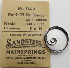 Nos Illinois 6/0s Htg. model 47370 watch Mainspring 1 piece T end