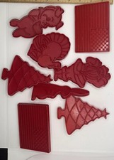 8 Tupperware Red Cookie Cutters Santa Pig Christmas Tree Turkey 4th July Flag