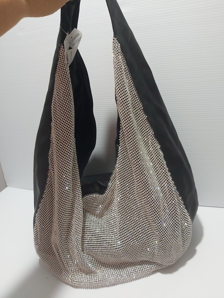 Taking Shape Bling It On Black Vegan Leather Silver Crystal Hobo