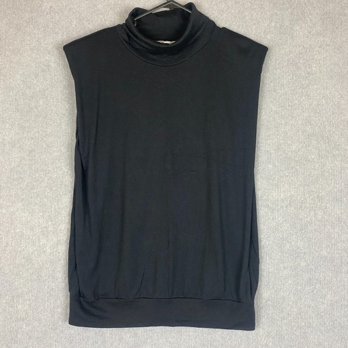 Witchery Top Womens Large Black Modal Wool Knit Sleeveless Turtle Neck