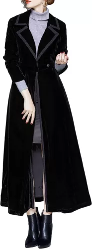 Primavera Para Mujer Elegante Terciopelo Un Botón Maxi Gabardina Bolsillo Fiesta Abrigo - Imagen 2 de 36