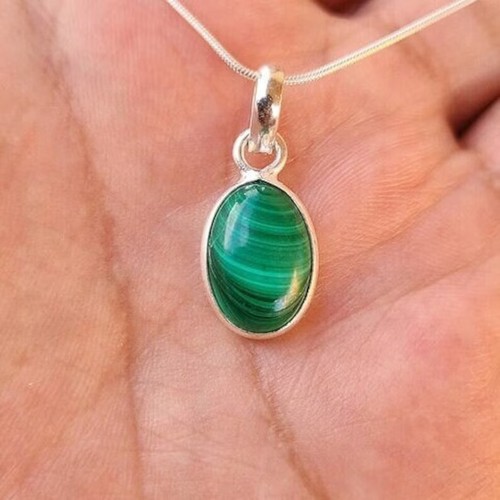 Green Malachite Solid 925 Sterling Silver Handmade Women Popular Pendant, M66