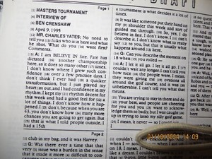 Official paper transcript of 1995 Masters champ Ben Crenshaw press conference