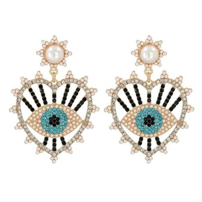Rhinestone Evil Eye Drop Earrings 