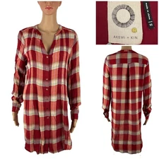 ANTHROPOLOGIE AKEMI + KIN Womens XS Button Down Long Tunic Shirt Blouse Plaid