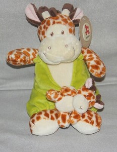 Peluche Doudou Girafe Avec Bebe Combinaison Vert Nicotoy Neuf Ebay