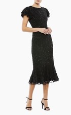 NEW Mac Duggal Black Flutter Sleeve Beaded Midi Dress Size 4 $498