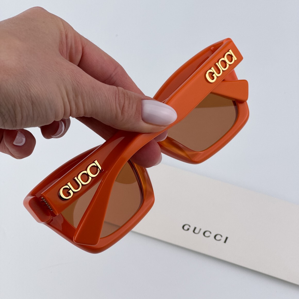 Gucci Men AUTHENTIC Sunglasses Orange Brown Cat Eye GG1773S 