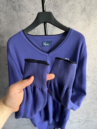 Suéter de punto con cuello en V Fred Perry para mujer talla L suéter de algodón púrpura - Imagen 11 de 12