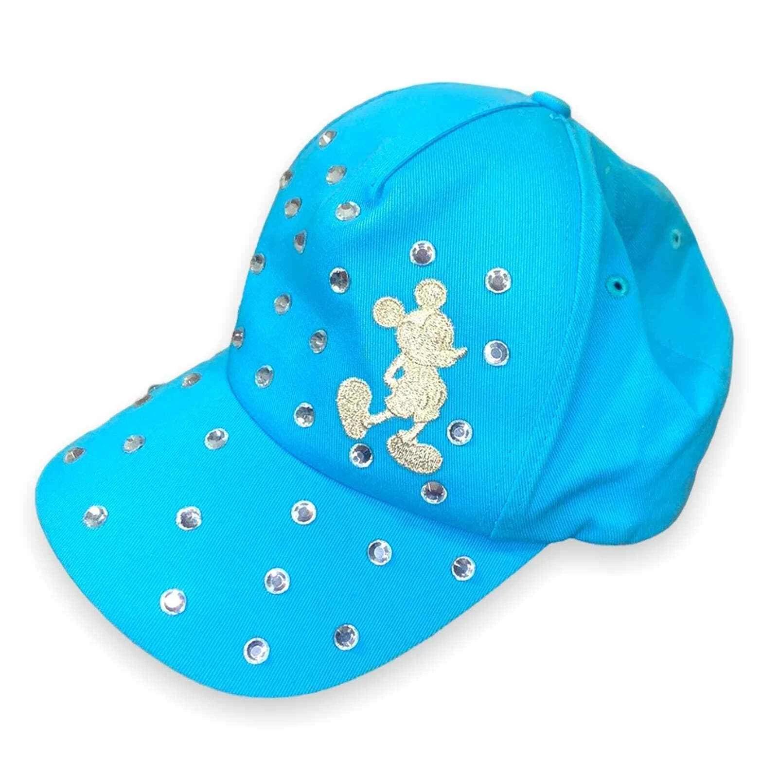 Disney Parks Mickey Mouse Light Blue Rhinestone Adjustable Baseball Hat
