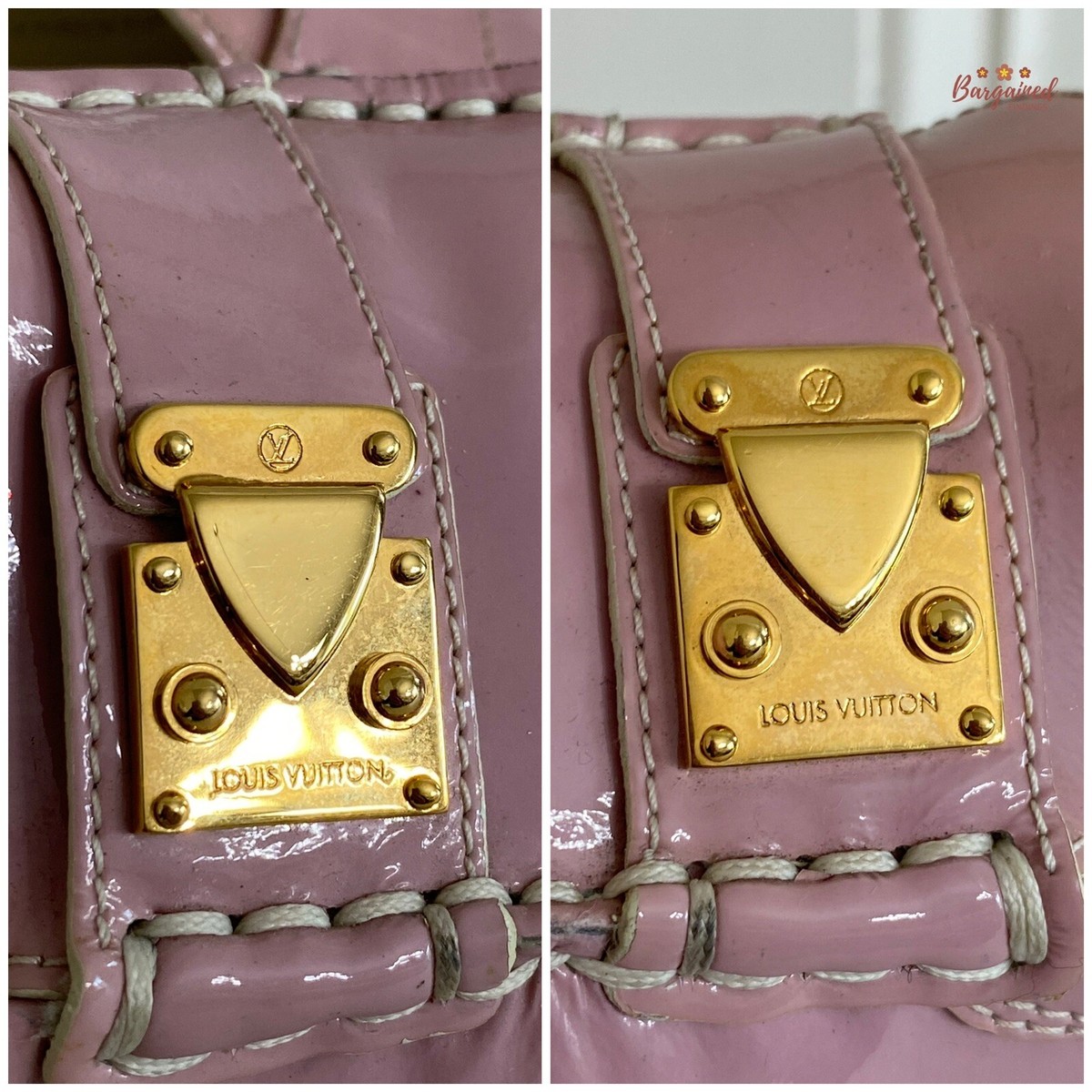 Authentic Louis Vuitton Pink Cream Patent Leather Lombok
