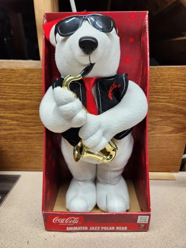 Vtg Coca-Cola 16” Jazz Animated Dancing Christmas Polar Bear Sax Playing - Works