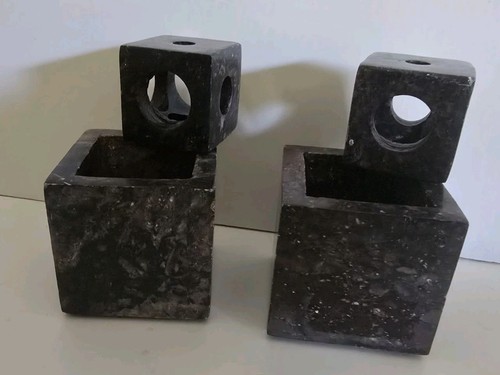 Pair Modern Minimalist Marble Stone Square Cube Candle Holders Insert Multi Size - Picture 5 of 10