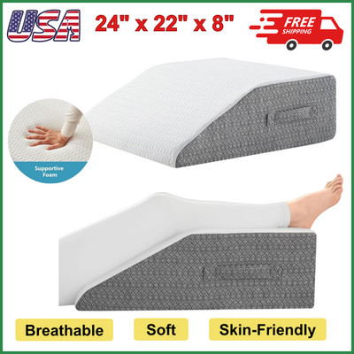 Leg Pillow for Elevation & Support, 24x22x8'' Memory Foam Cushion with Grey White