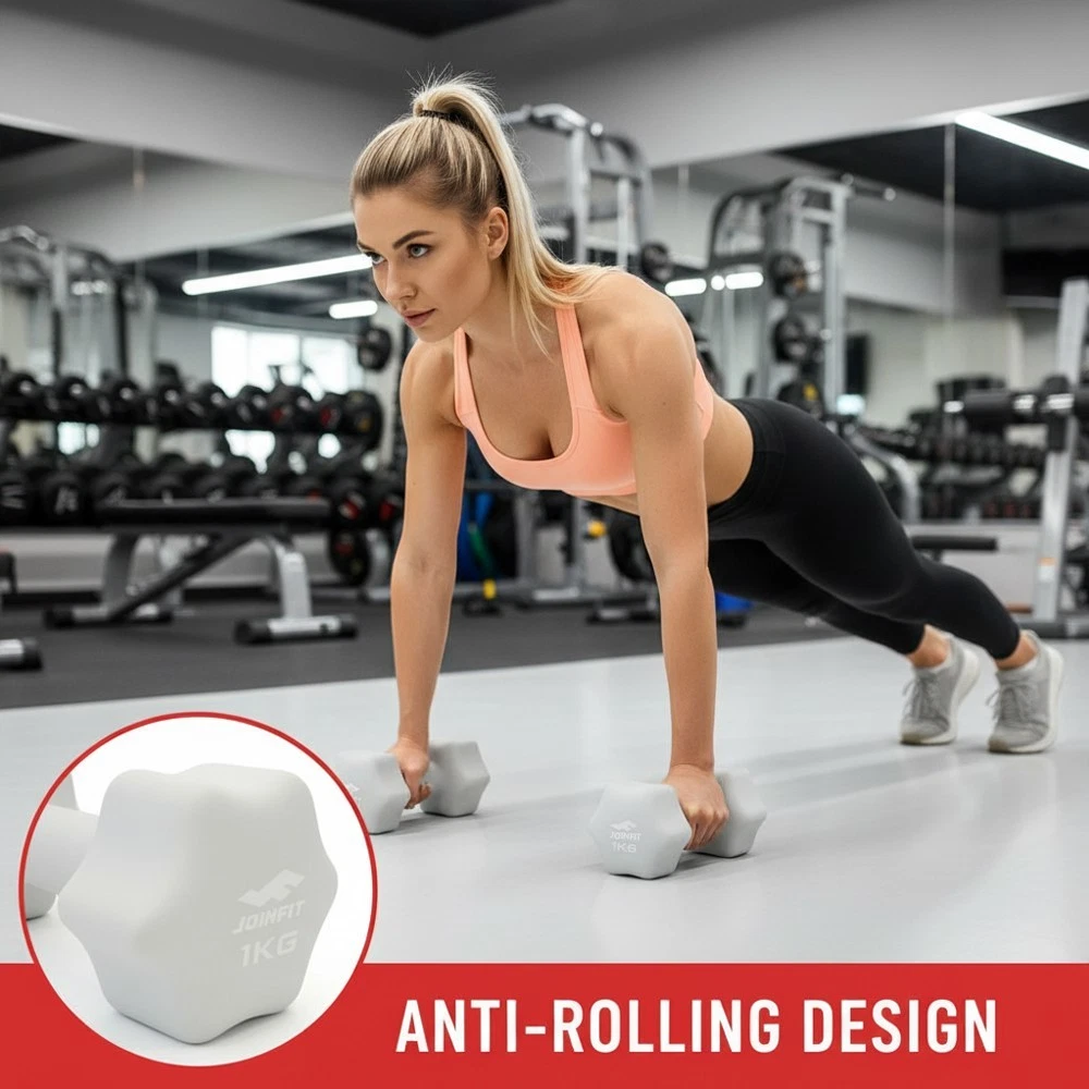 2x 1KG Solid Neoprene Dumbbell Anti-Slip Dumbells Strength Hand Weights Set