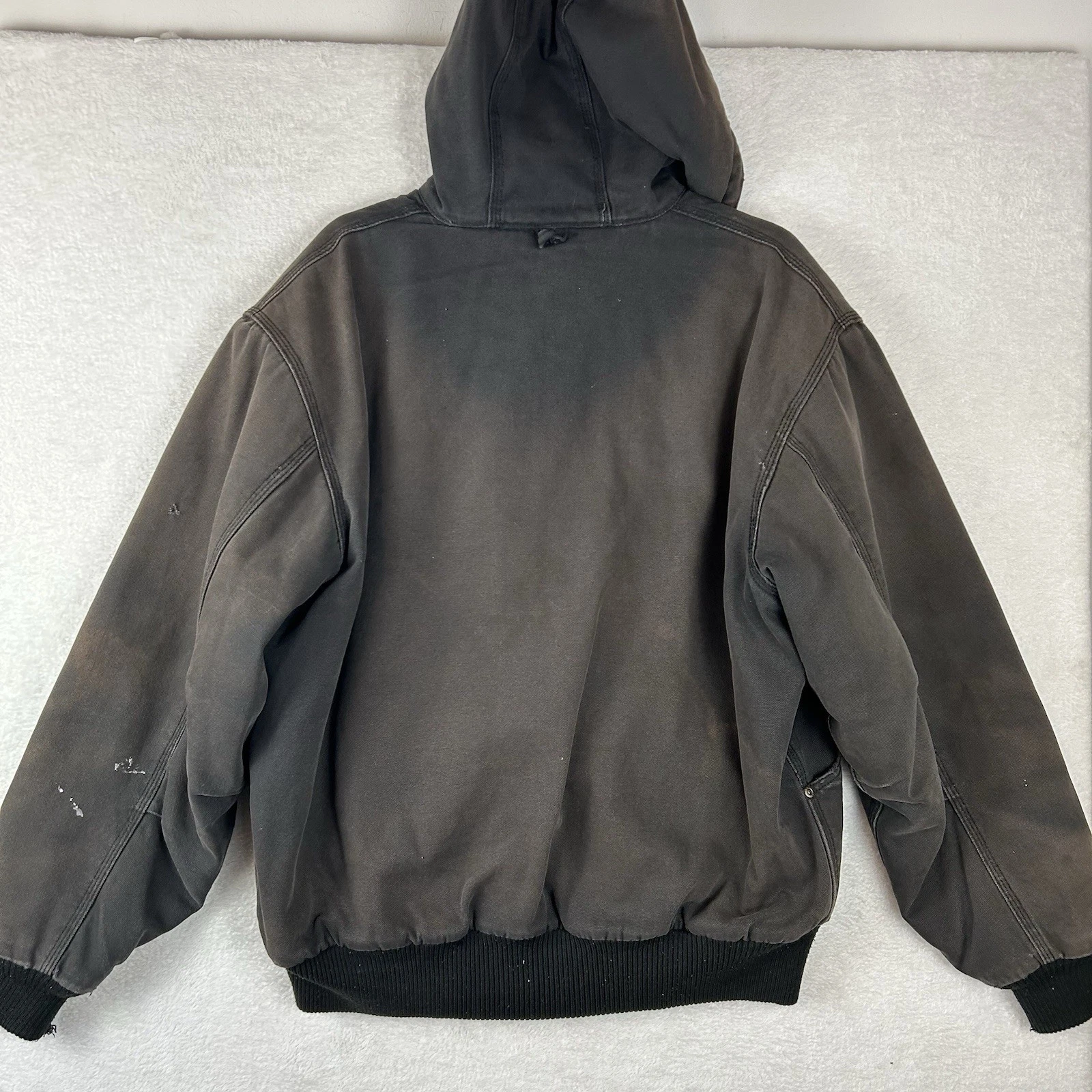 WALLS Hooded Distressed Dark Brown Zip Up Duck Canvas Work Jacket Men L Sun Fade image 8