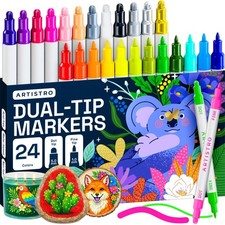ARTISTRO Mixed Colors Dual-Tip Acrylic Paint Marker Pens - 24,
