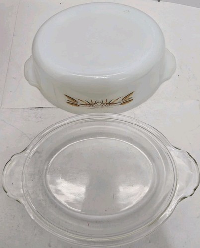 Vtg Anchor Hocking Fire King Oval Casserole Dish w/Lid Wheat Pattern #467 - Picture 5 of 12