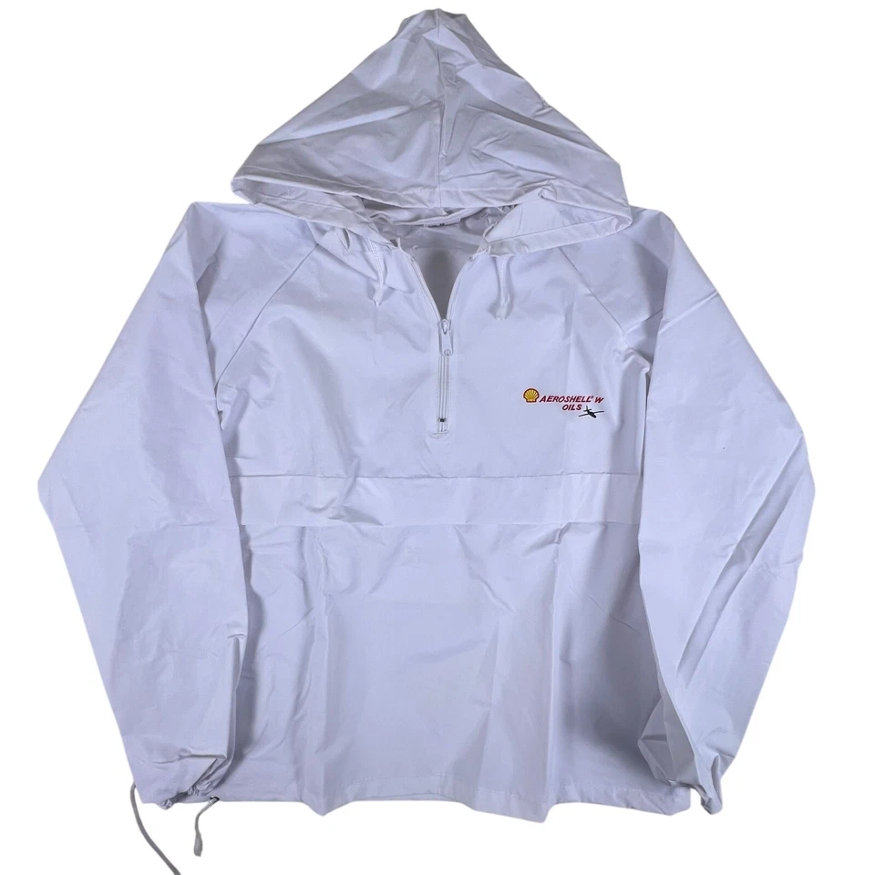 Vintage 80s Shell Aeroshell Jacket S | White PVC Hooded Packable Rain Jacket NOS - Image 3 of 4