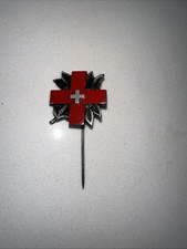 1945 WW II Swiss Red Cross Enamel Stick Pin Badge with Leaf Design Geneve