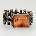 Vtg 1990s 90s STERLING Silver BRUTALIST Ring AMBER Artisan Modern STATEMENT 7.5