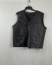 Men Black leather vest with American Flag Size Medium
