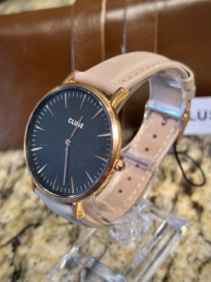 Cluse La Boheme Watch Women Rose Gold Case 38mm Gray Leather Band Black Dial