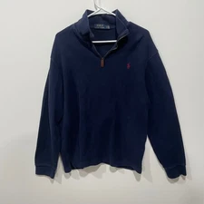 Polo Ralph Lauren Men Navy Blue Quarter Zip Pullover Sweatshirt Size L