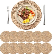 13.5'' Round Woven Placemats Set of 12, Boho Rattan Chargers for Dinner Plate...