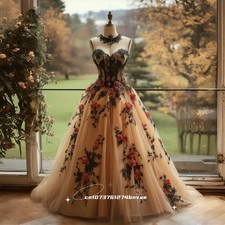 Black Lace Appliques Vintage Prom Dress With Dark Red Floral Appliques Gown