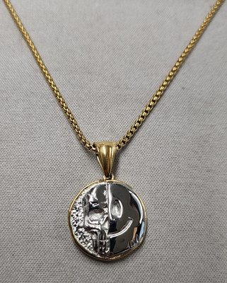 Humbler 18K Gold Plated Death Smile Memento Mori Coin Necklace 20''+2''