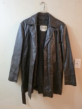 Bermans Leather Trench Coat 44 Brown Mens Full Length Lined Jacket Vintage