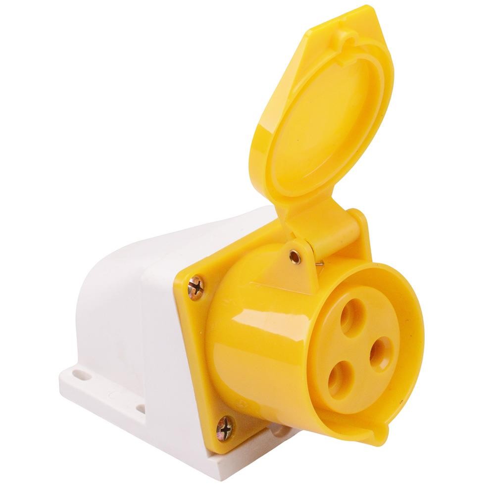 Yellow 32A 110V 2P+E Industrial Surface Mount Socket Connector IP44