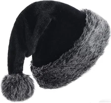 Black Plush Santa Hat for Adults Thick Christmas Holiday Party Costume Unique