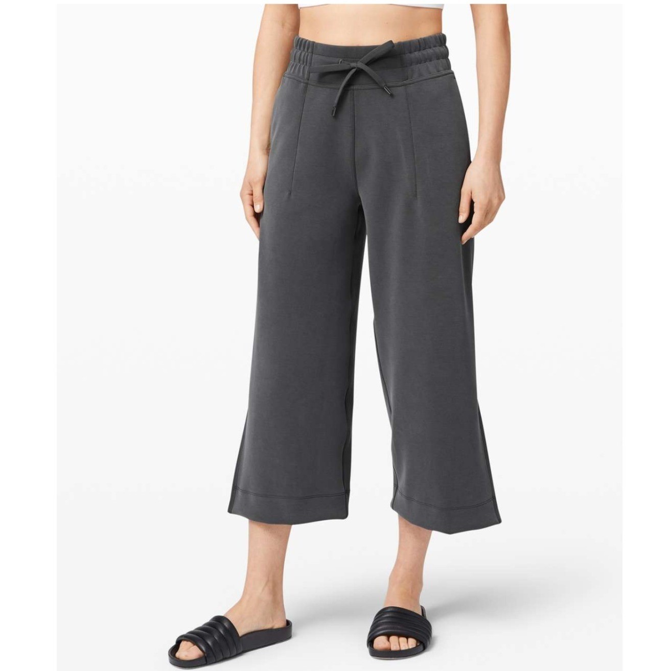 Lululemon Womens Soft Ambitions High Rise Crop Pants Size 6 Black Wide Leg Gym