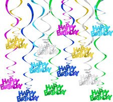 12 Pcs Pre-Strung Happy Birthday Hanging Swirl Decorations, Colorful Party