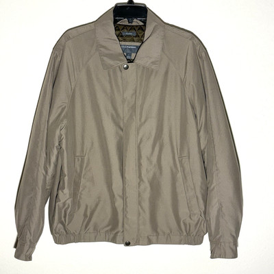 Perry Ellis Jacket Mens L  Tan Quilted Lining Pockets Full Zip Classic Dadcorp