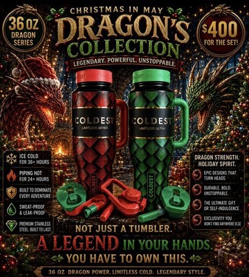 Coldest limitless 36 Oz Red & Green Dragons Rare Limited Edition BNIB Christmas