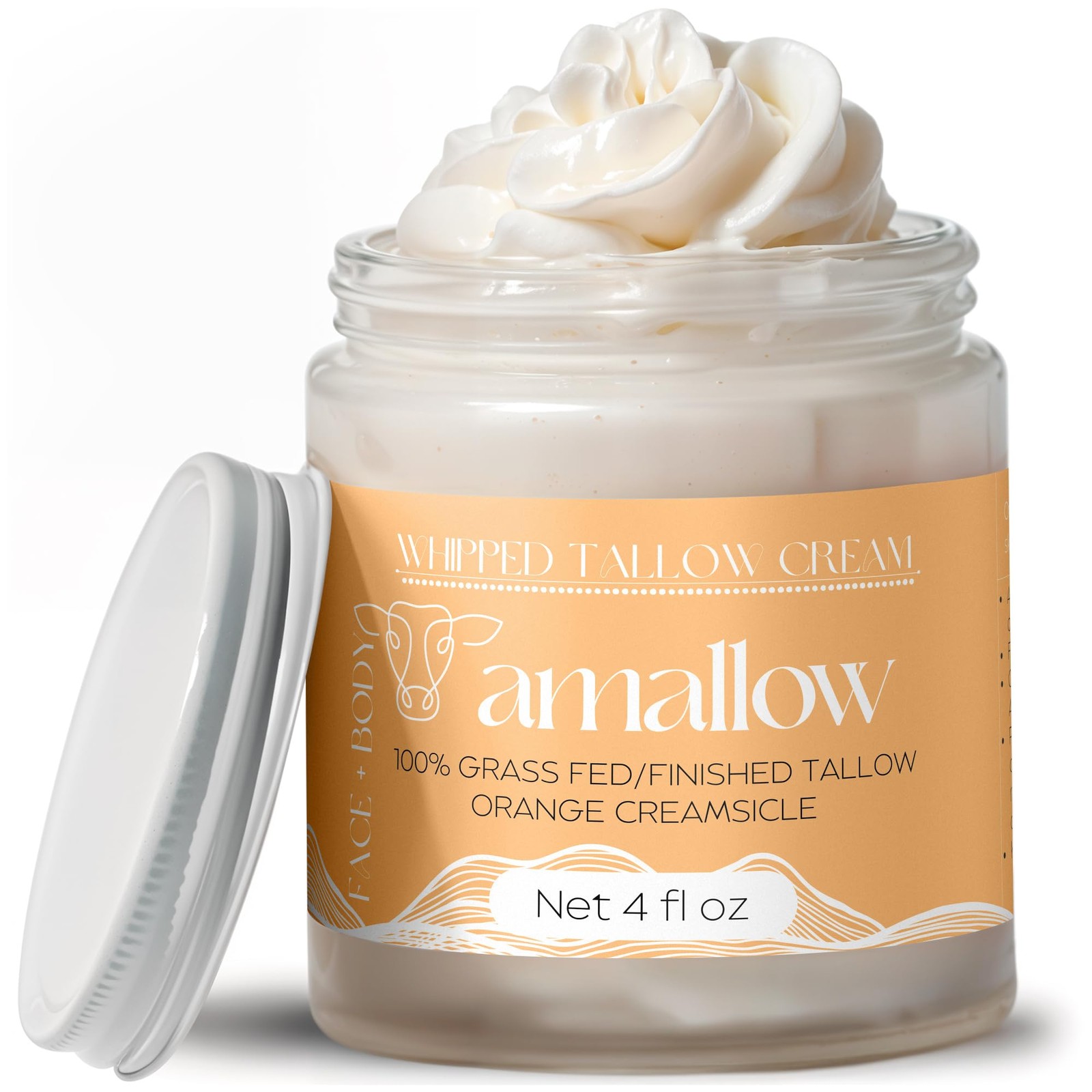Amallow 100% Grass Fed Beef Tallow for Skin Care - Face + 4 Fl Oz (Pack of 1)