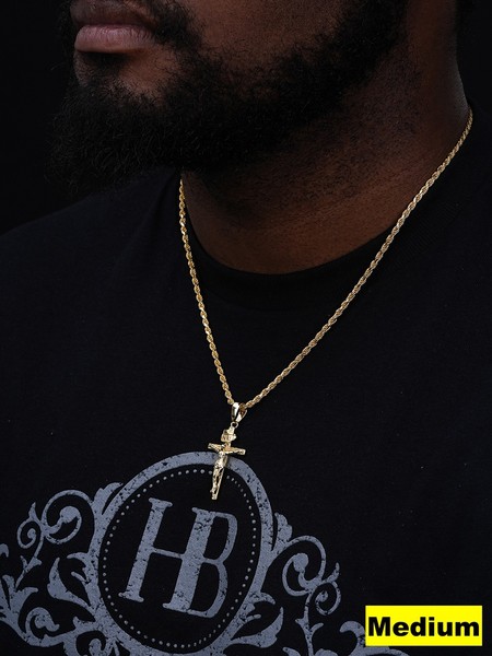 Alternate view of 14k Gold Plated Solid 925 Silver Cross Jesus Piece Crucifix Pendant Necklace