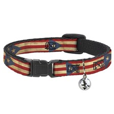 Cat Collar Breakaway with Bell Puerto Rico Flag Continuous Vintage NARROW Fits 8