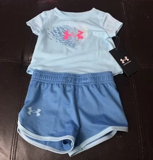 NWT Under Armour Baby Shirt and Short Set Size 3-6 Months Blue Fish Stream $36J1