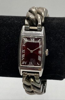 Swiss Made 19mm Quartz Tank Sterling Silver Bracelet Women's Wristwatch 114g