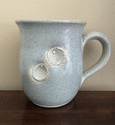 Sea Shell Beach Studio Art Handmade Pottery Coffee Mug Blue Green & Sand Color
