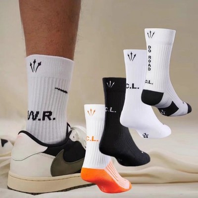 3 Pairs Basketball Running Athletic Socks Embroidery Breathable Comfort Causal